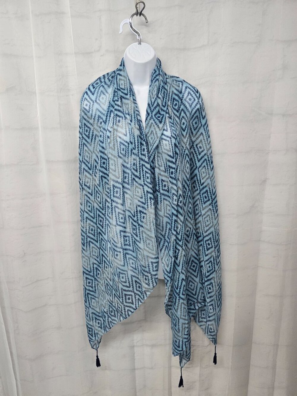 Apt. 9 Scarf Blue Aztec Western Southwestern Bohemian Tassels - Picture 7 of 8